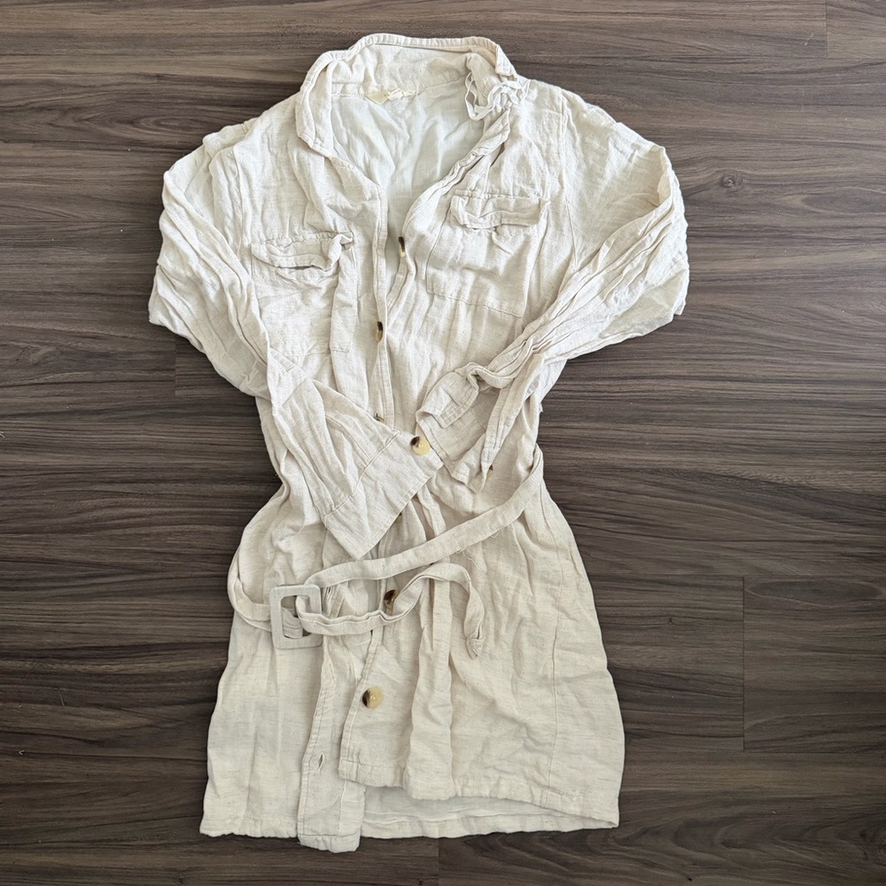 Cream Button-Up Shirt Dress